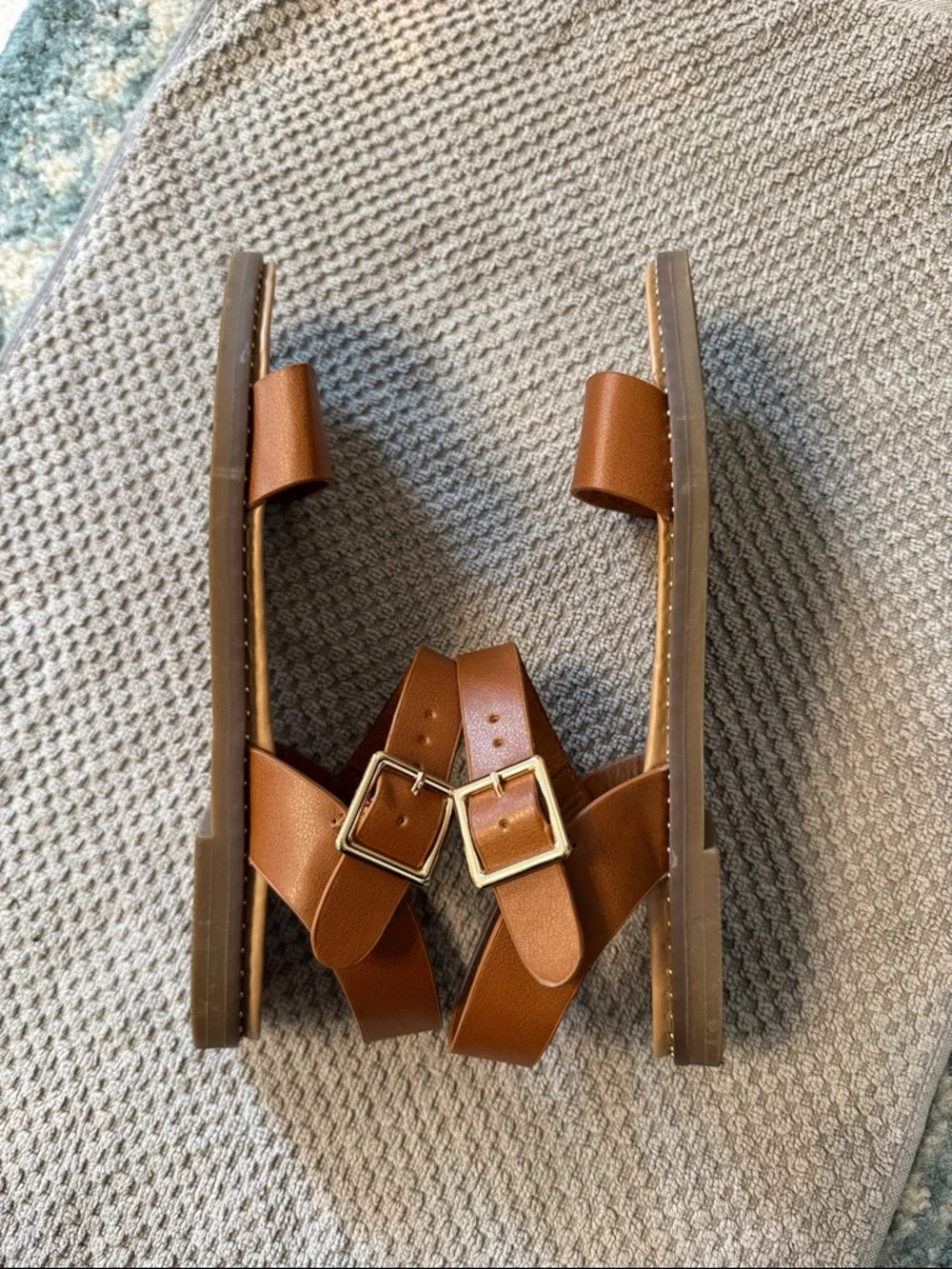 Steve Madden Brown Leather Ankle-Strap Slide Sandals - Picture 3 of 4